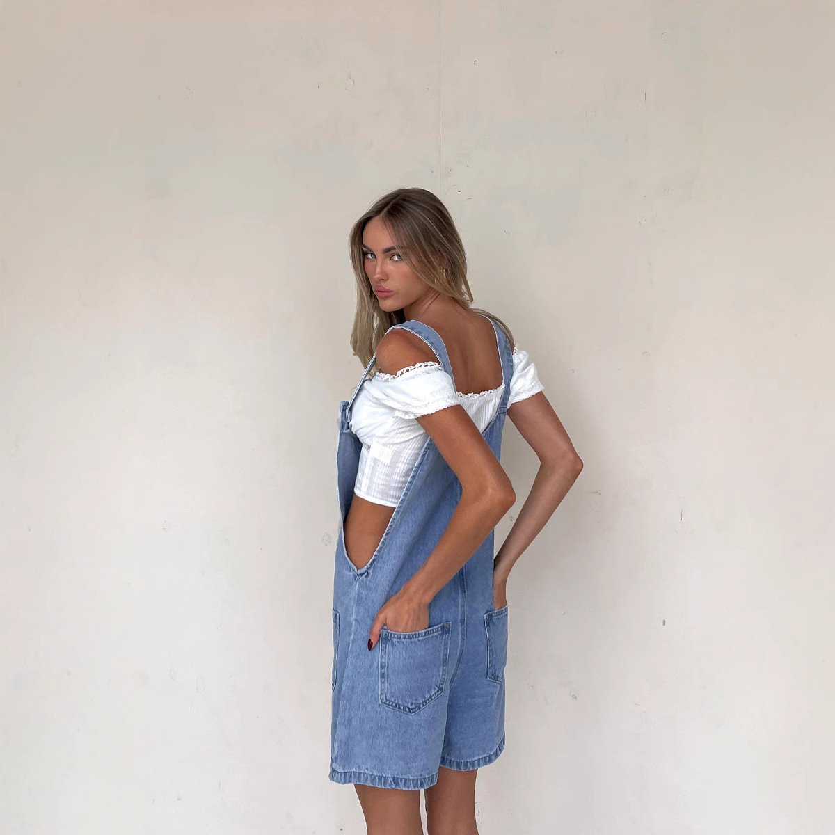 Adjustable Strap Wash Cowboy Siamese Shorts - Image 2