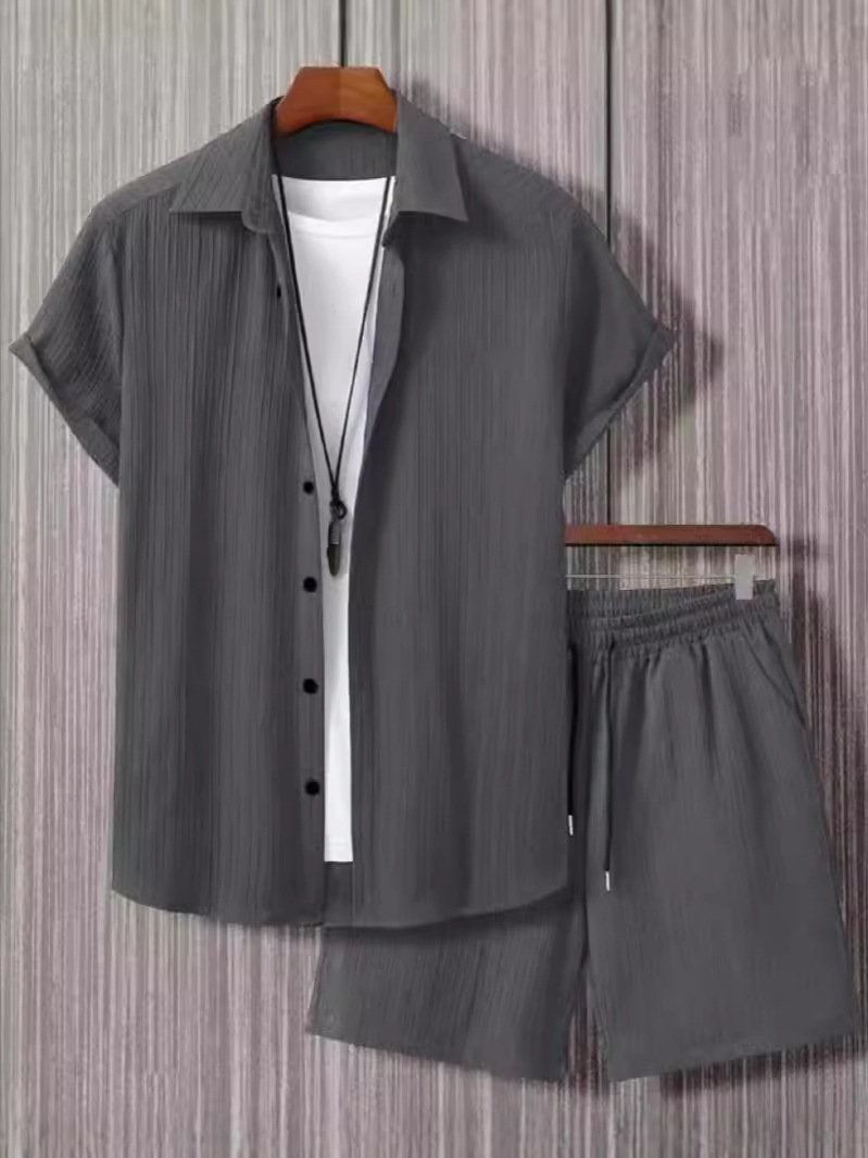 Jacquard Black And White Solid Color Suit Short Sleeve - Image 9