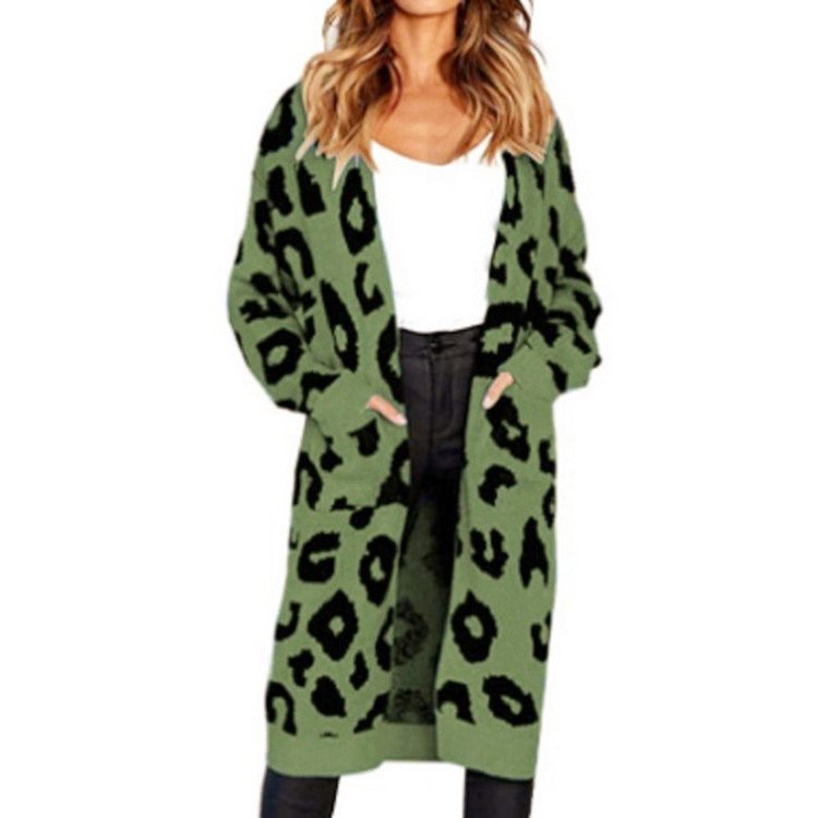 Color Leopard Print Polka Dot Loose Sweater Coat - Image 4