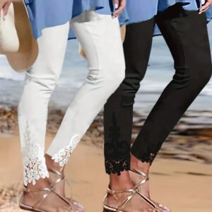 Tight Pants Lace Stitching Hollow-out Cropped Trousers For Women