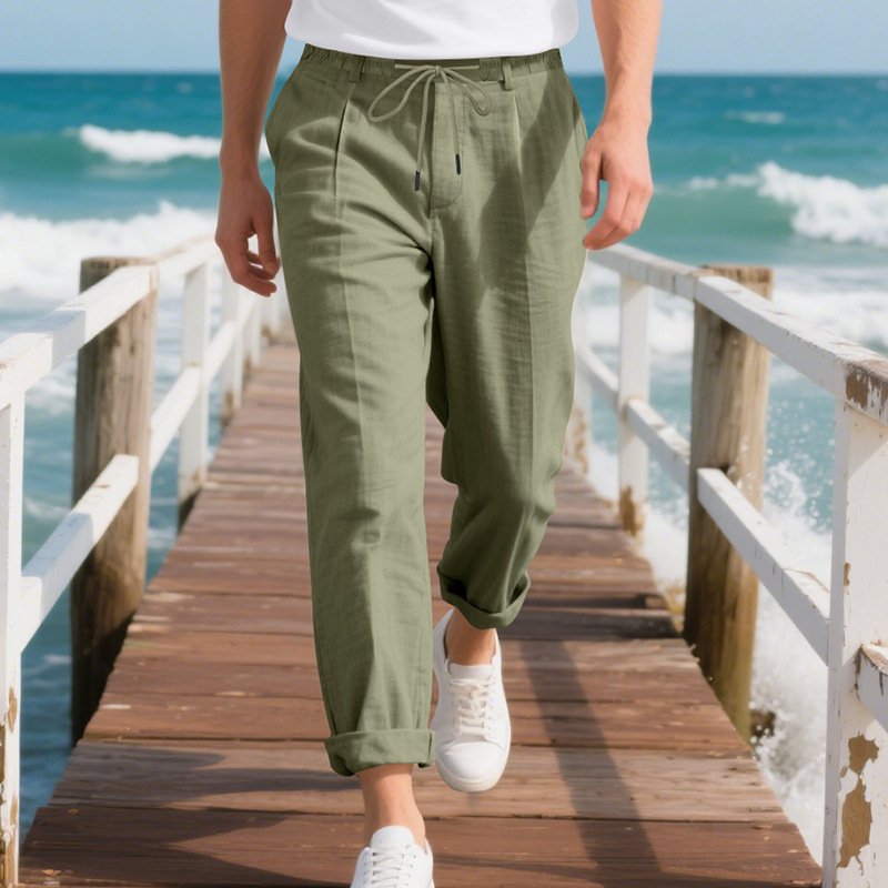 American Linen Men's Casual Pants Summer Loose Straight - Image 3