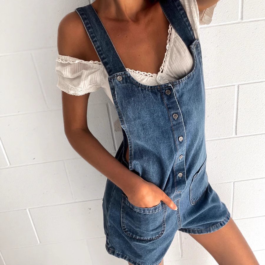 Adjustable Strap Wash Cowboy Siamese Shorts - Image 5