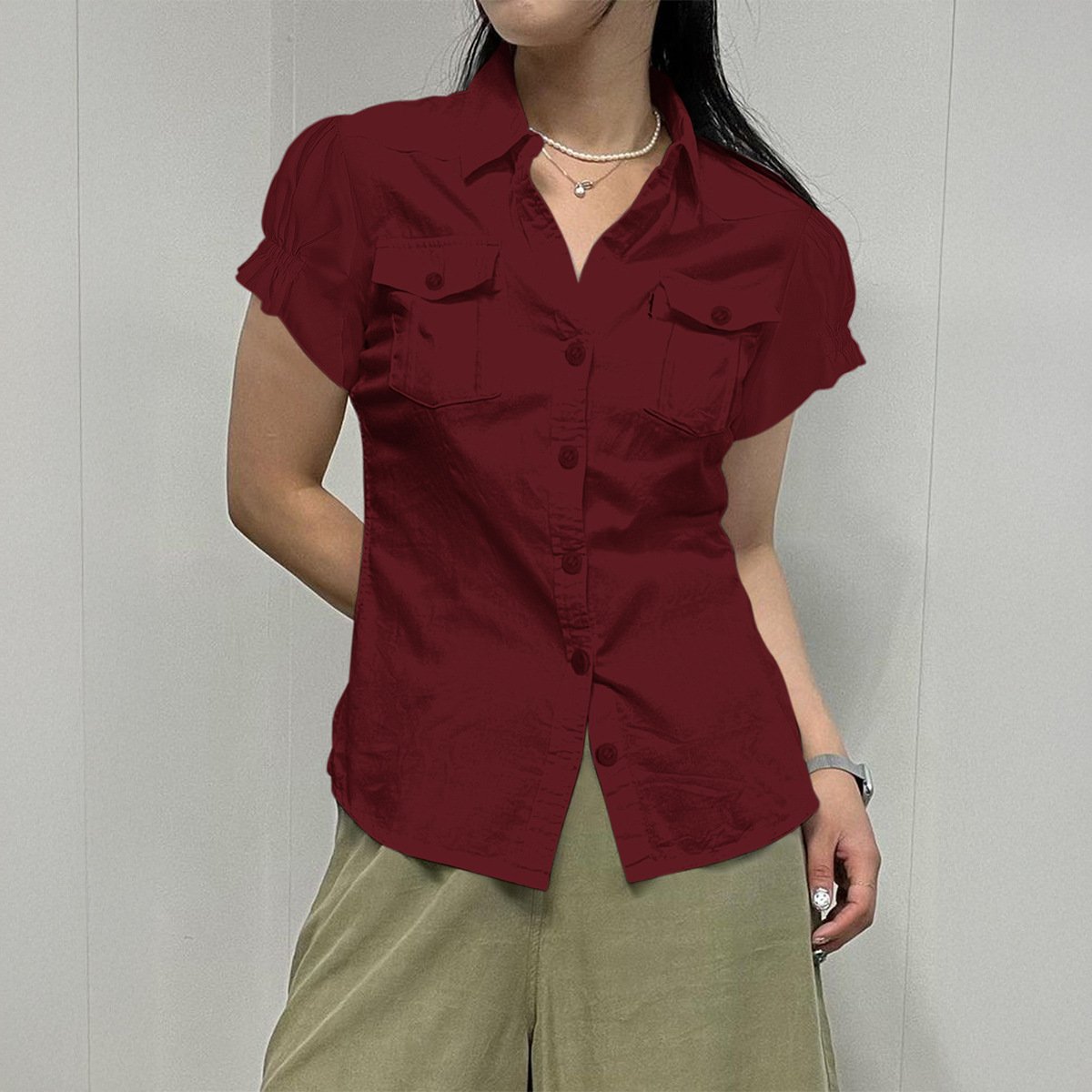 Y2g Hot Girl Style Short Sleeve Button Open Shirt For Women - Image 3