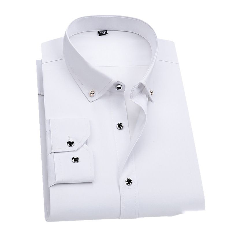 Business Formal Wear Men's Shirt Professional Wedding Best Man Non-ironing Pure White - Image 3