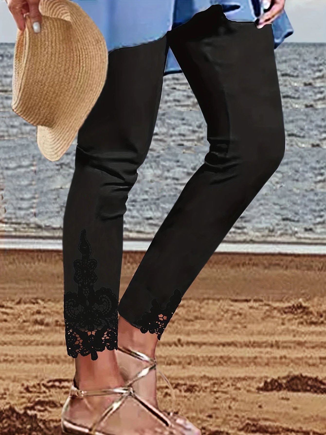 Tight Pants Lace Stitching Hollow-out Cropped Trousers For Women - Image 7