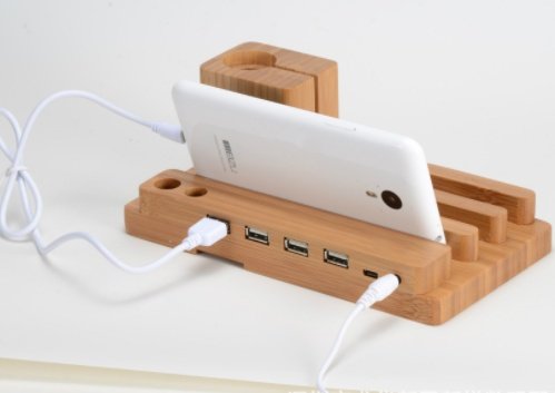 Compatible with Apple , Bamboo, wood andMobile applewatch bracket charging wooden bracket multi-function flat cell phone base - Image 2