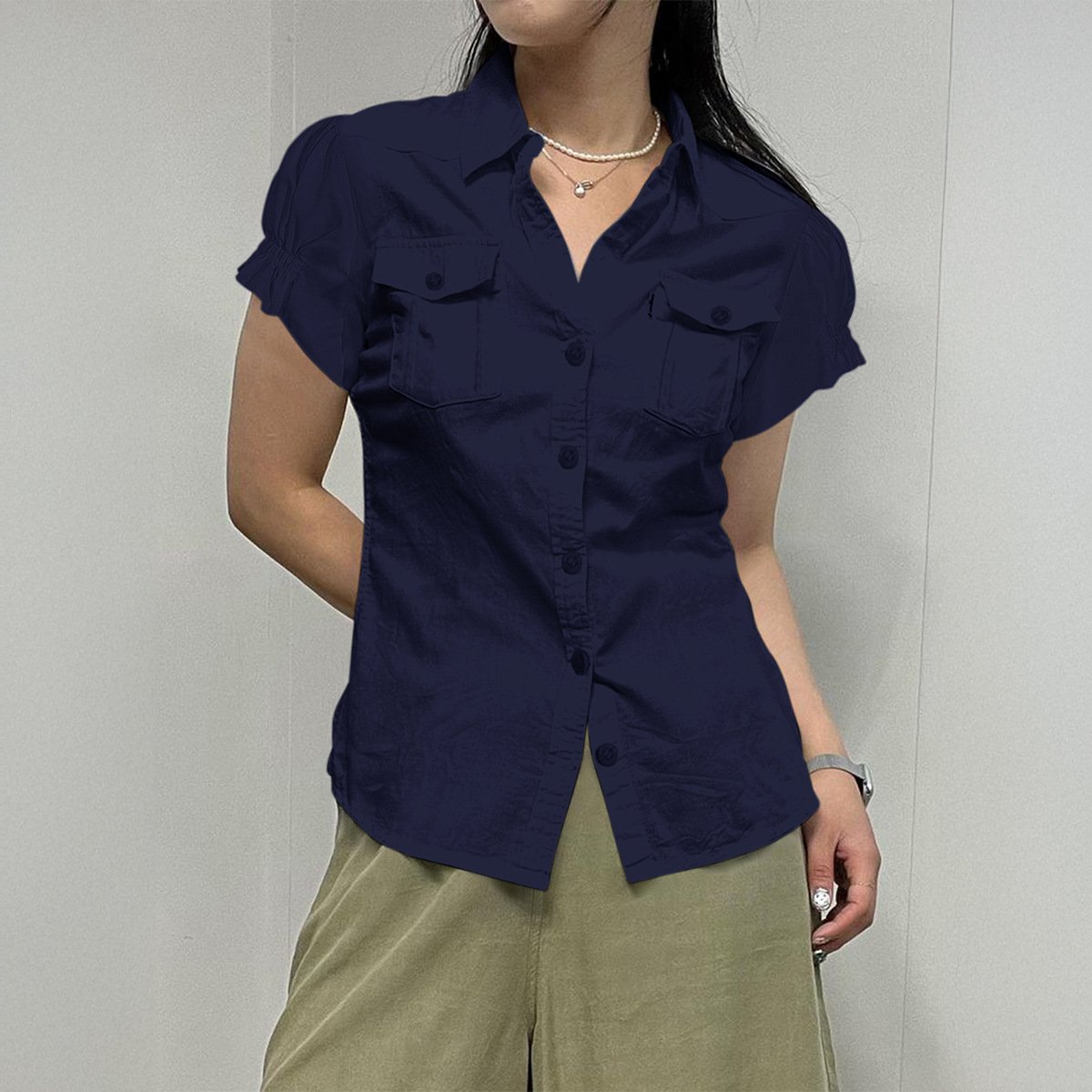 Y2g Hot Girl Style Short Sleeve Button Open Shirt For Women - Image 2