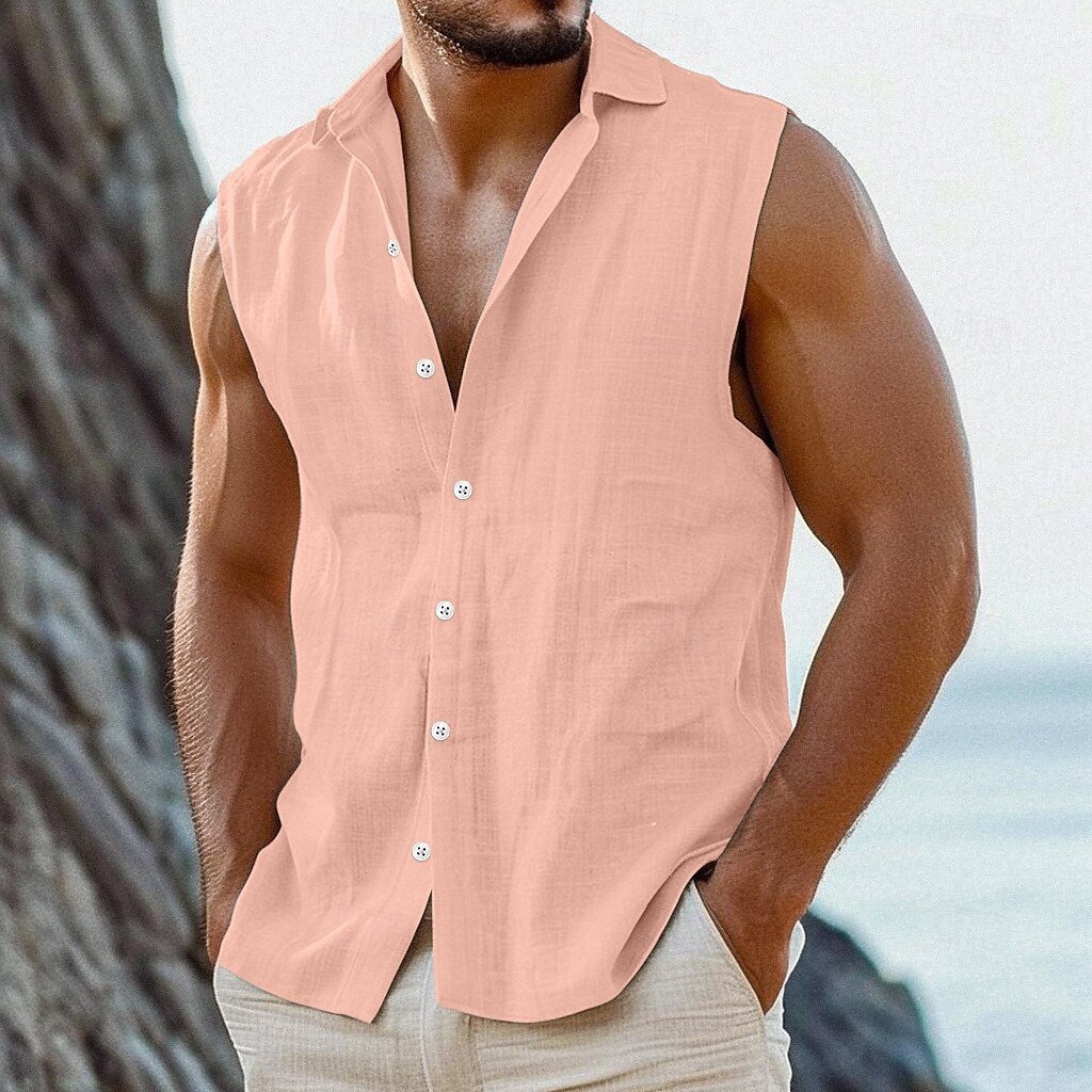 Cotton Linen Lapel Thin Simple Shirt Vest - Image 2
