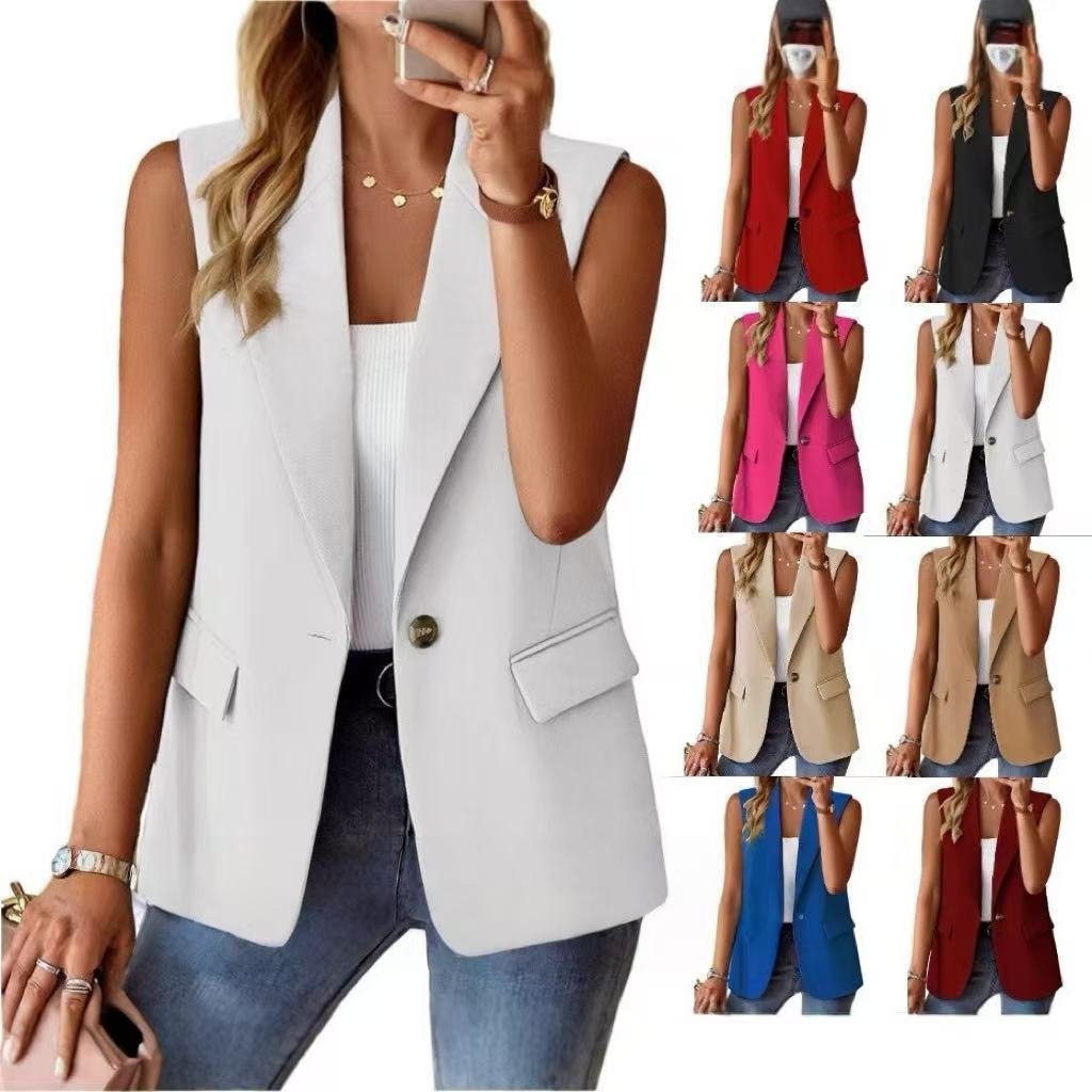 Autumn Sleeveless Solid Color Multicolor Cardigan Small Suit Jacket Ladies
