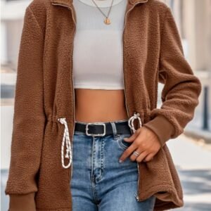 Women's 2024 Autumn Winter Casual Loose-Fit Long Sleeve Jacket With Adjustable Drawstring Waist