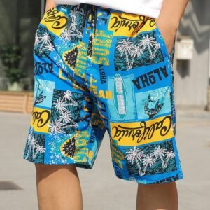 Summer Beach Pants Men's Loose Casual Fifth Pants Ice Silk High Elasticity Quick-drying