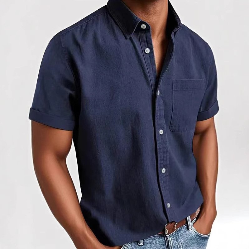 Single-breasted Shirt Men's Short Sleeve - Image 2
