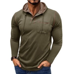 Men's Long-sleeved T-shirt Hooded Henley Shirt Outdoor Top