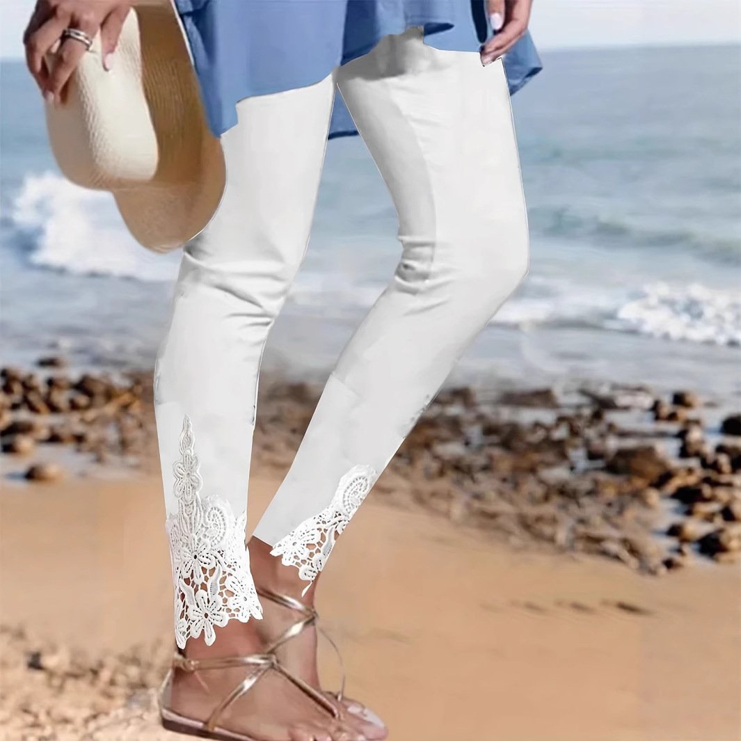 Tight Pants Lace Stitching Hollow-out Cropped Trousers For Women - Image 3