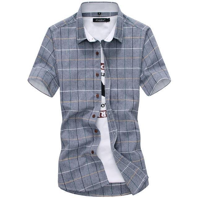 Cotton Mens Button Collar Short Sleeve Shirts - Image 4
