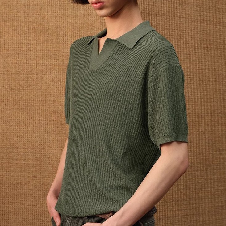 Business Style Polo Collar Stripes Ice Silk Breathable