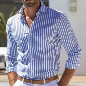 Men's Slim Striped Long Sleeve Shirt Youth Fashion