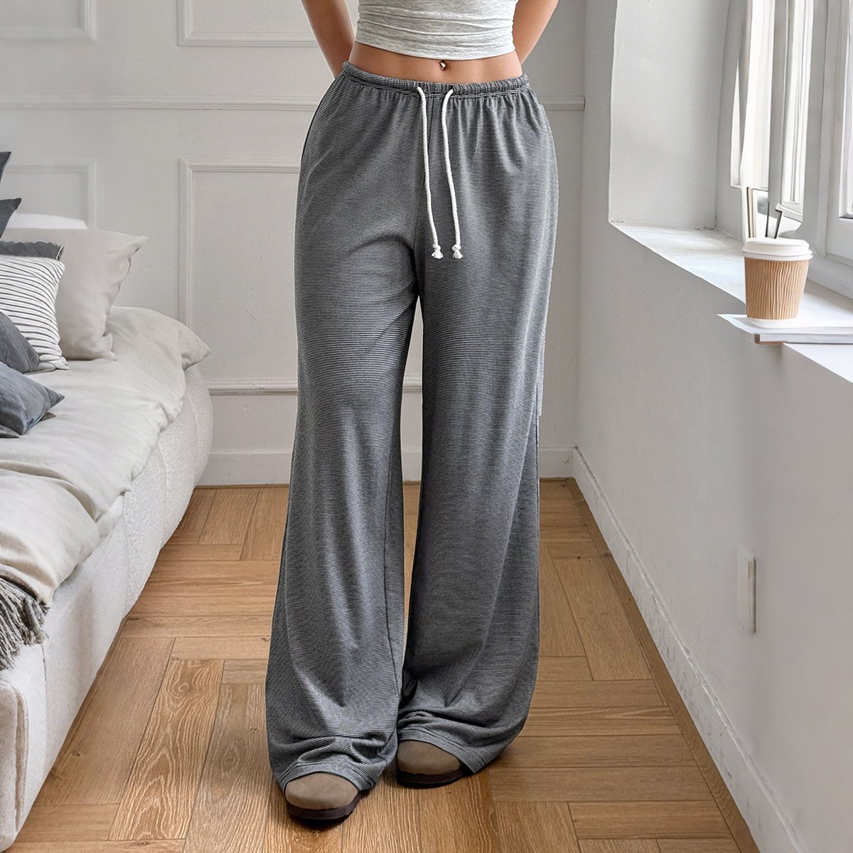 Casual Sports Style Drawstring Straight-leg Trousers Pants For Women - Image 4