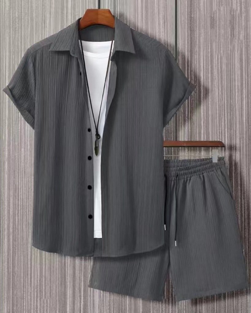 Jacquard Black And White Solid Color Suit Short Sleeve - Image 7