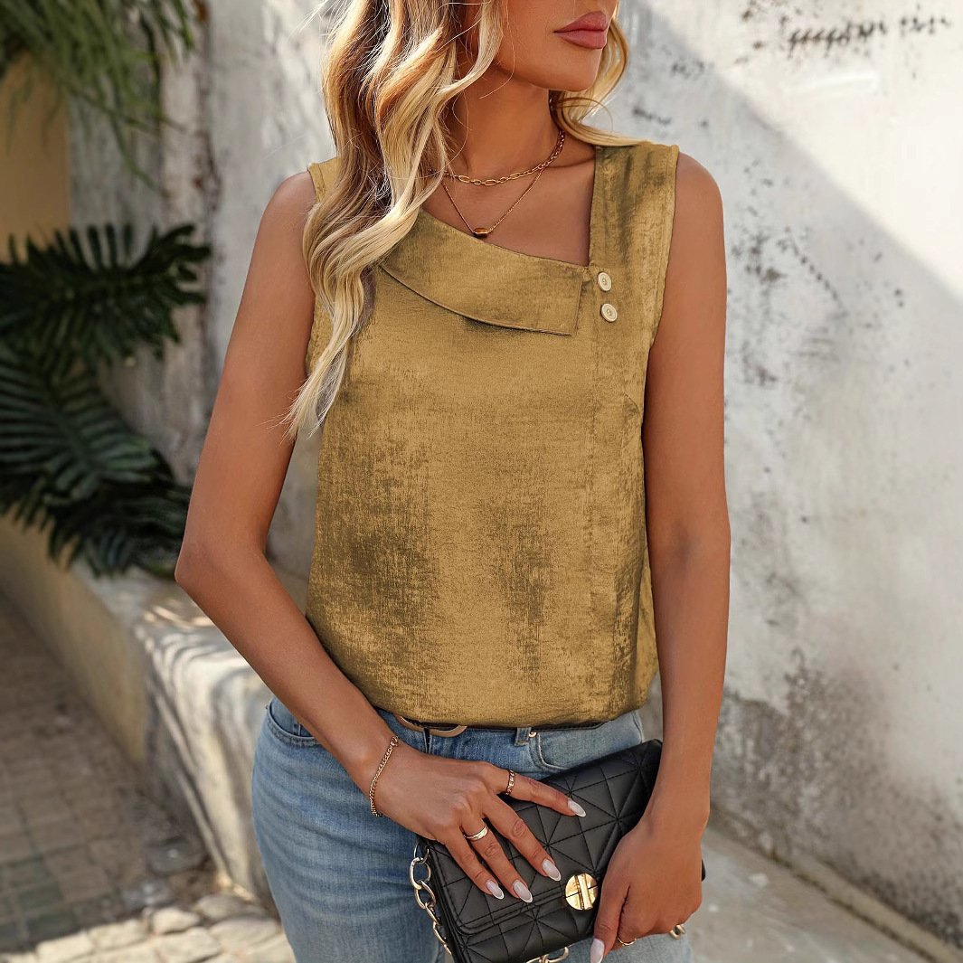 Casual Diagonal Collar Sleeveless Regular Pullover Multi-color Women's Top - Image 7