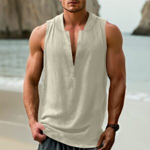 Casual Men's Cotton And Linen Sleeveless Bottoming Shirt