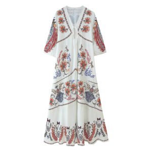 Positioning Printing Stitching Lace V-neck Dress