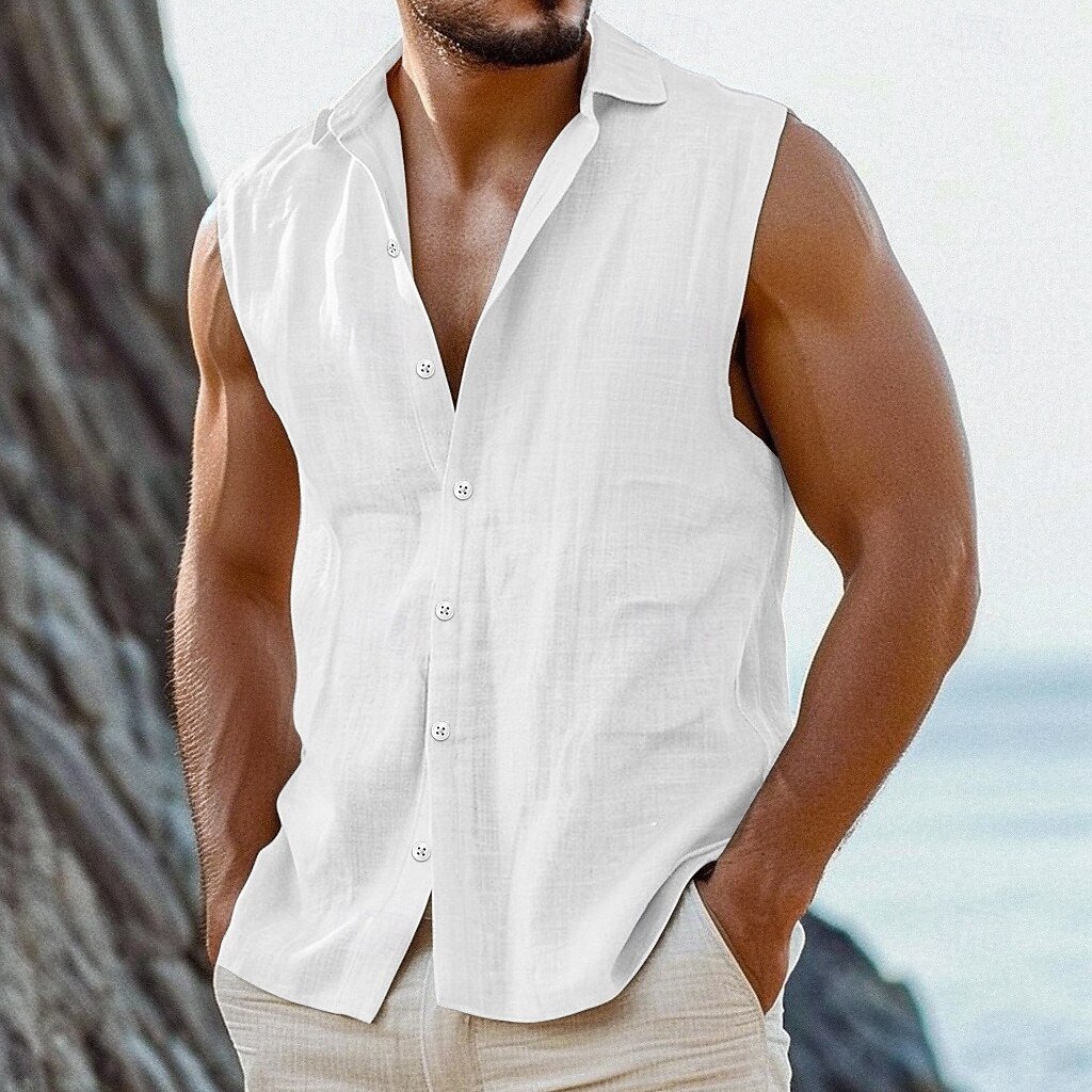Cotton Linen Lapel Thin Simple Shirt Vest - Image 3