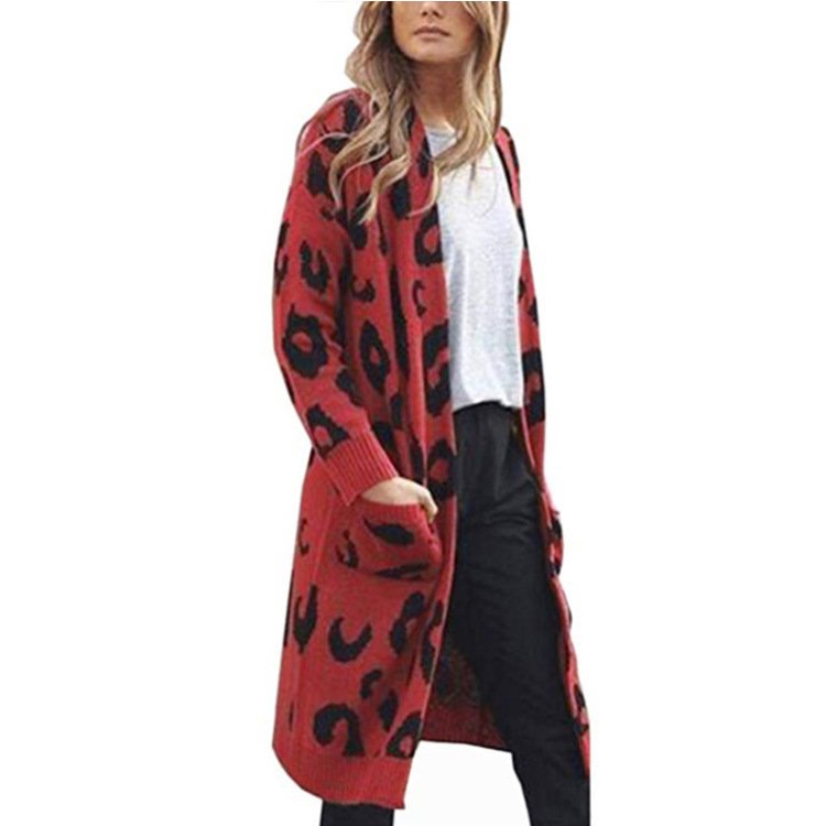 Color Leopard Print Polka Dot Loose Sweater Coat - Image 8