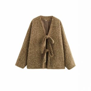 V-neck Cardigan Fashion Casual Lace Up Woolen Coat Short Coat