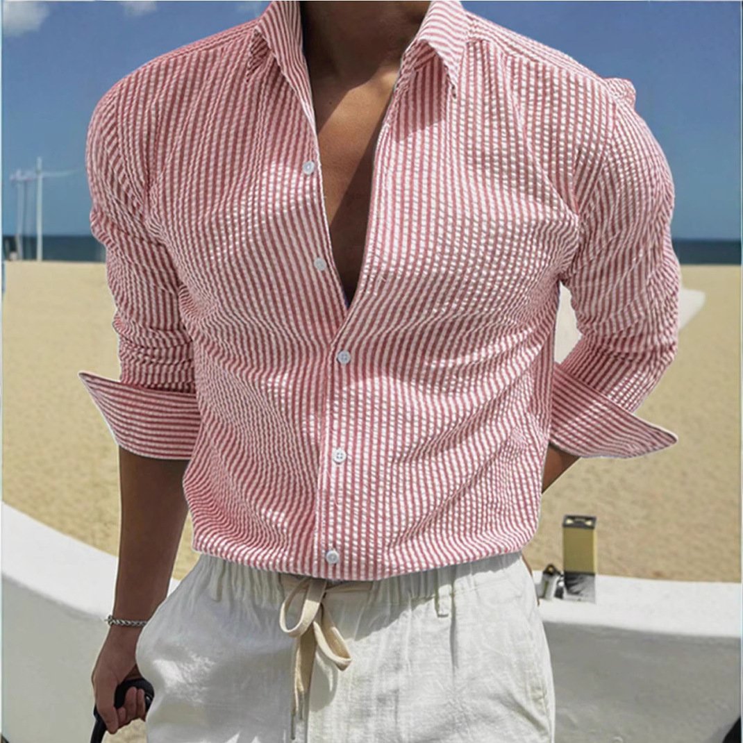 Fashion Striped Cardigan Lapel Long Sleeve Shirt - Image 3