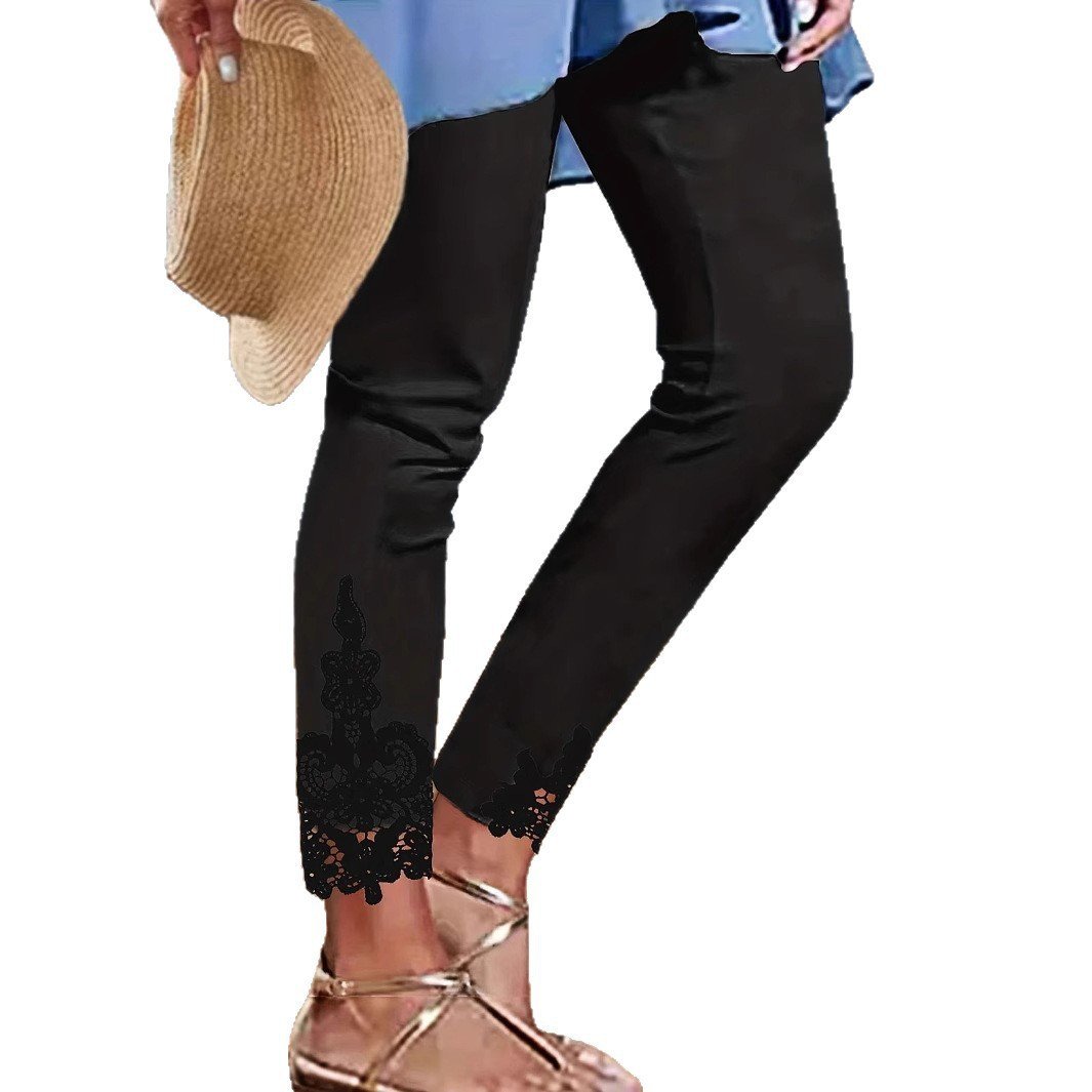 Tight Pants Lace Stitching Hollow-out Cropped Trousers For Women - Image 6