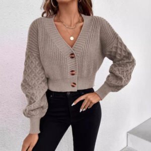 Solid Color Design Drop-shoulder Sleeve Knitted Cardigan