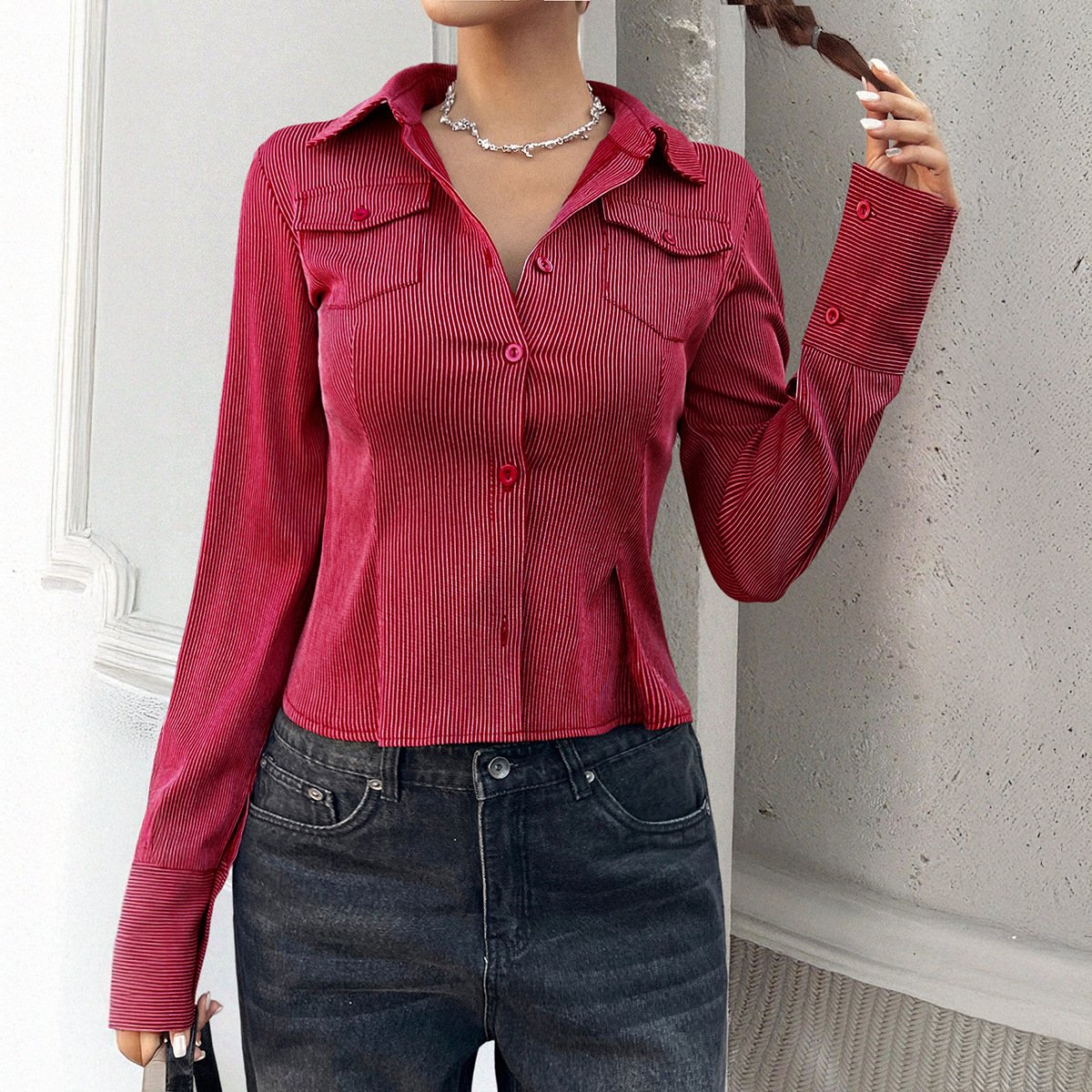 Y2g Hot Girl Style Striped Open Shirt Women's Clothing - Image 5