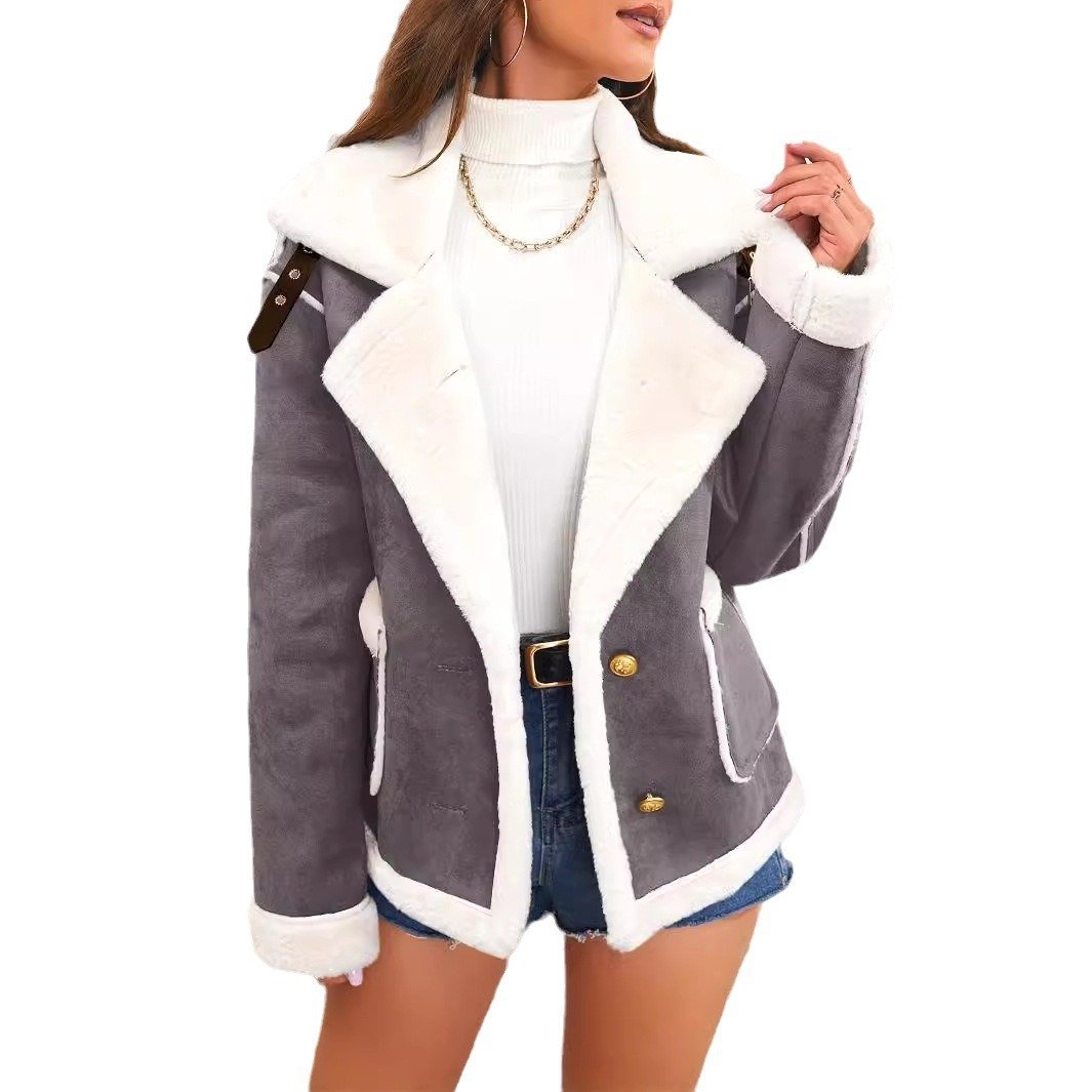 Fashion Polo Collar Plush Jacket Winter Warm Casual Jacket - Image 5