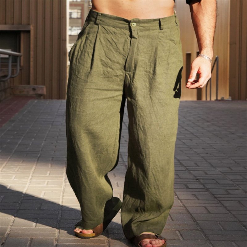Men's Spring And Summer Linen Pleated Wide-leg Pants Mid-waist Breathable - Image 7