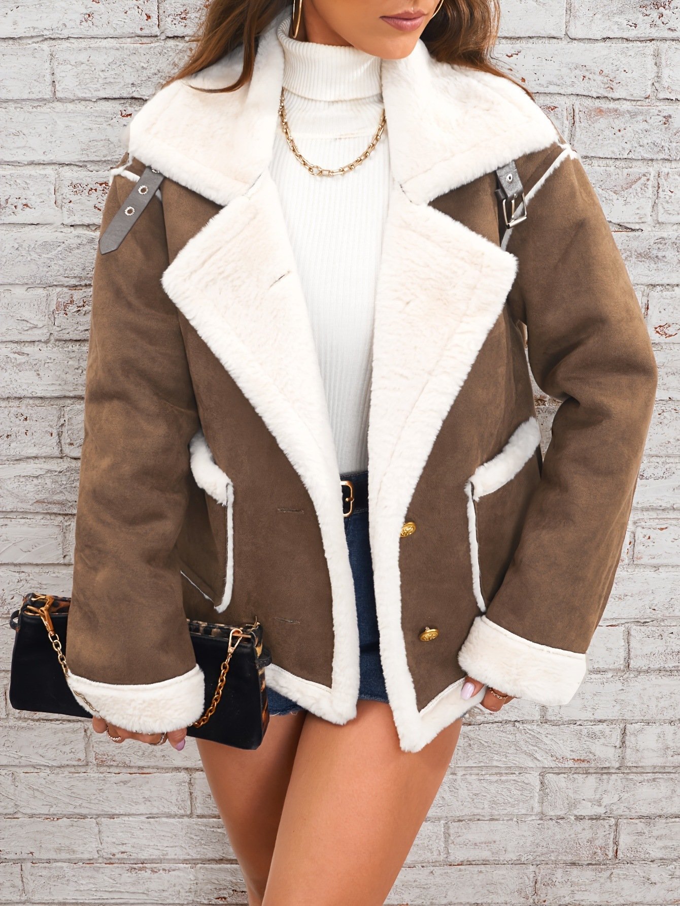 Fashion Polo Collar Plush Jacket Winter Warm Casual Jacket - Image 7