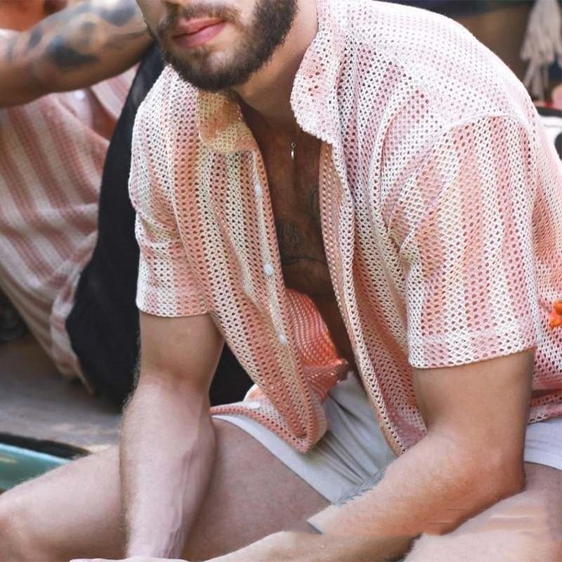 Summer Waffle Cool Men's Shirt Hole - Image 5