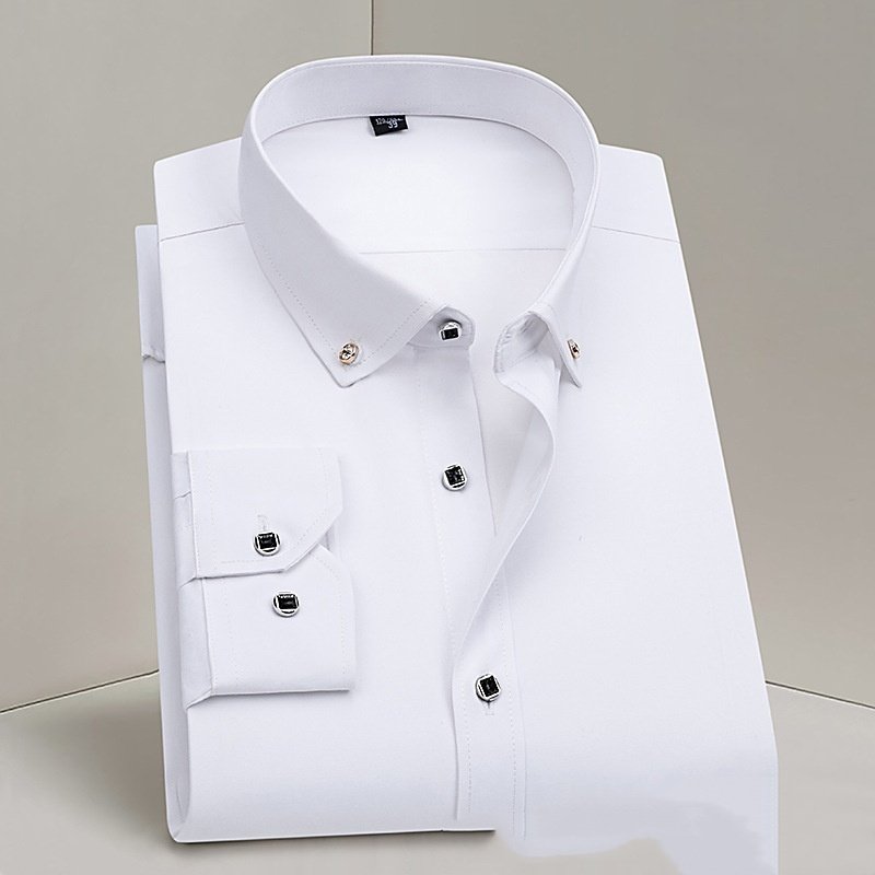 Business Formal Wear Men's Shirt Professional Wedding Best Man Non-ironing Pure White - Image 6