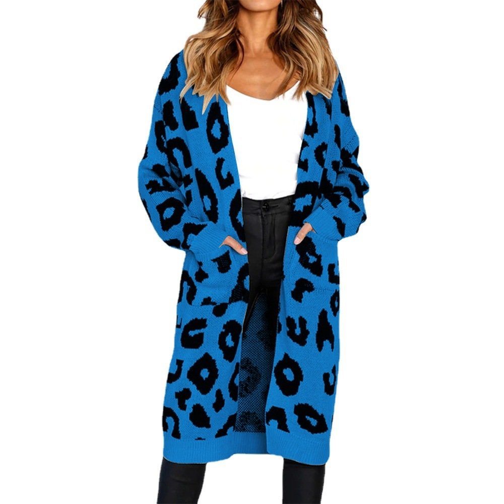 Color Leopard Print Polka Dot Loose Sweater Coat - Image 2