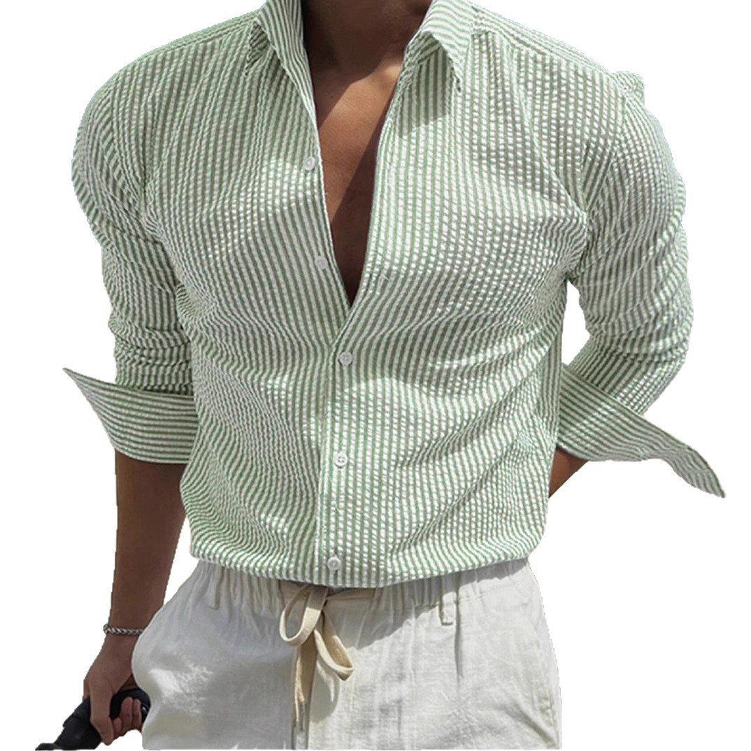 Fashion Striped Cardigan Lapel Long Sleeve Shirt - Image 9