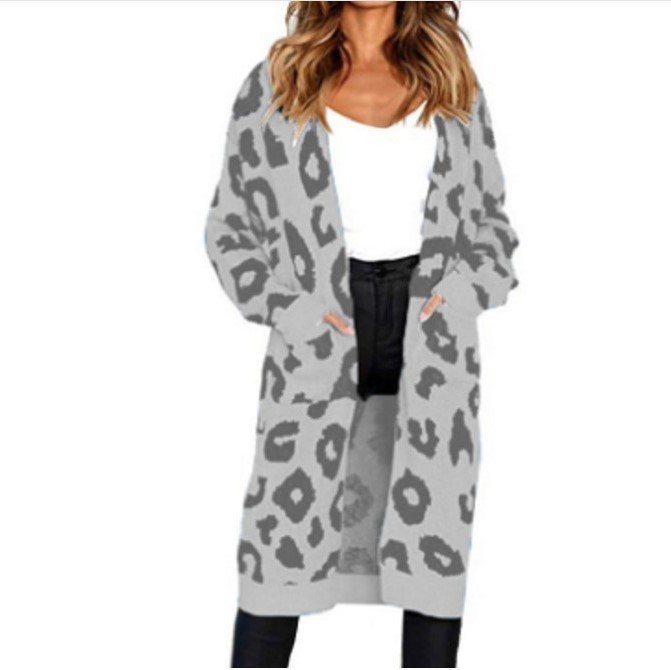 Color Leopard Print Polka Dot Loose Sweater Coat - Image 10