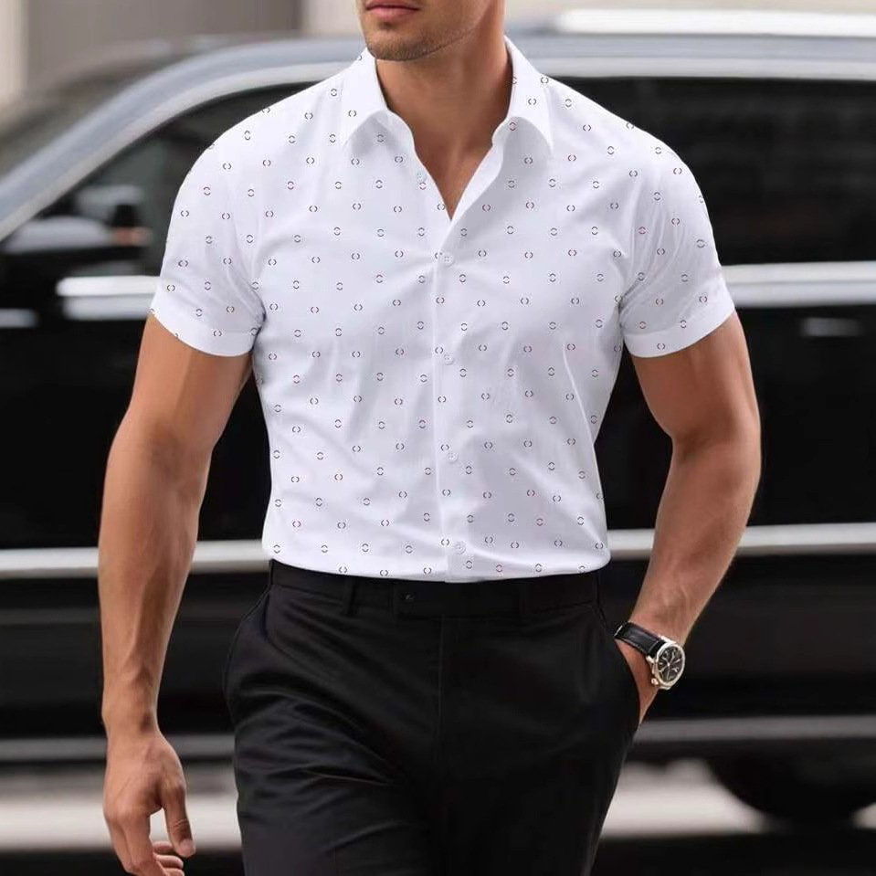 Breathable Stretch Thin Printed Short-sleeved Men's Shirt