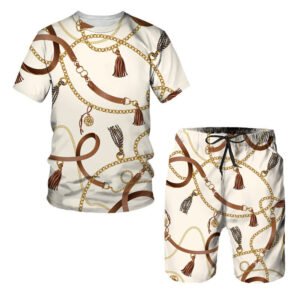 Chain Pattern Short Sleeve Digital Printed T-shirt Short Sleeve Suit