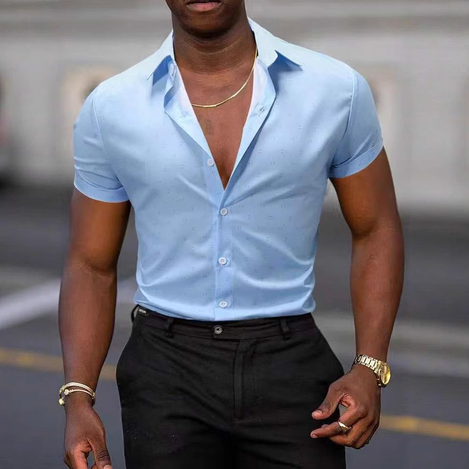 Breathable Stretch Thin Printed Short-sleeved Men's Shirt - Image 5