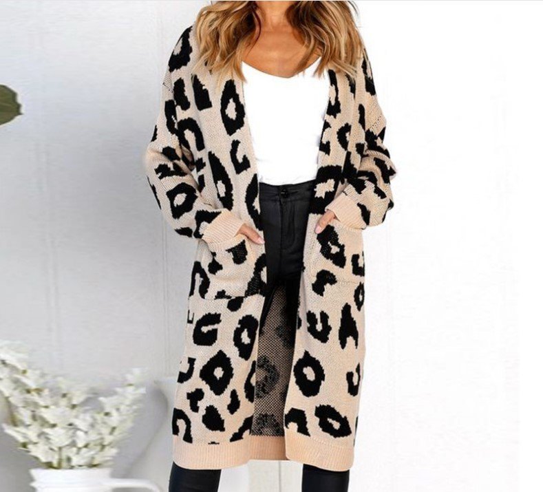Color Leopard Print Polka Dot Loose Sweater Coat - Image 3