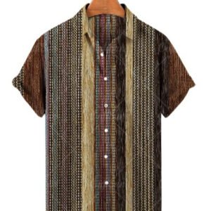 Men's Short Sleeved Lapel Printed Diamond Shaped Top