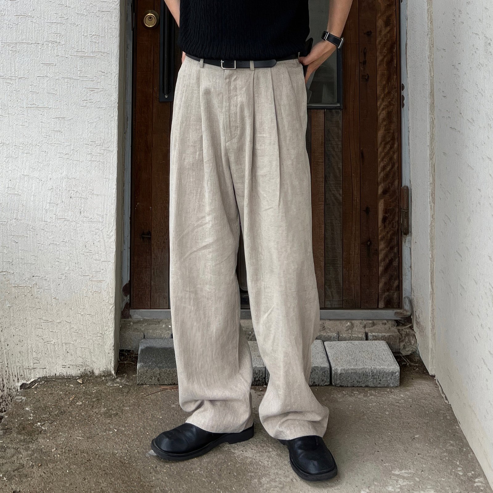 Army Green Linen Leisure Trousers Men's Japanese