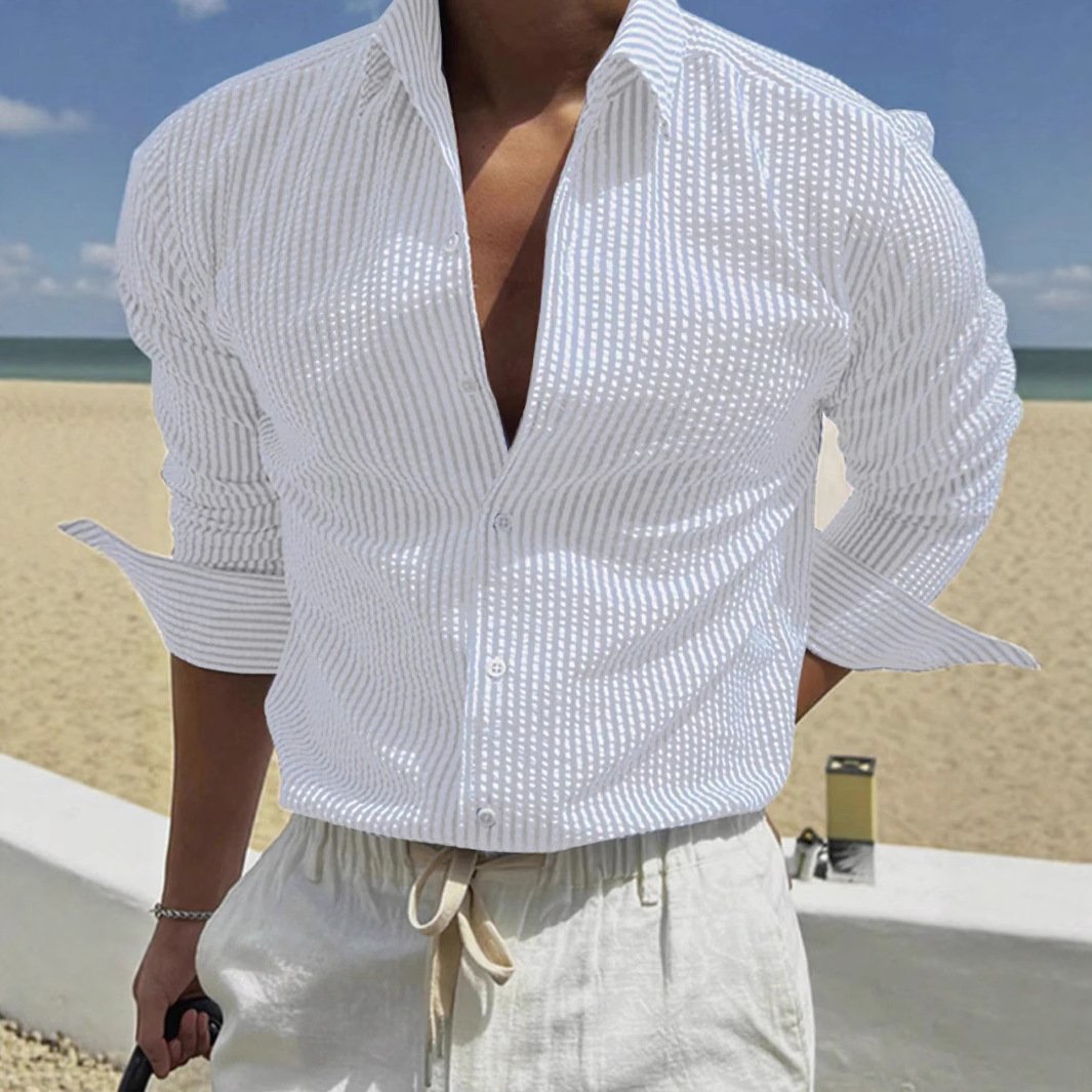 Fashion Striped Cardigan Lapel Long Sleeve Shirt - Image 5