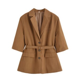 Half Sleeve Lace-up Suit Jacket Linen Leisure Mid Waist Shorts Suit