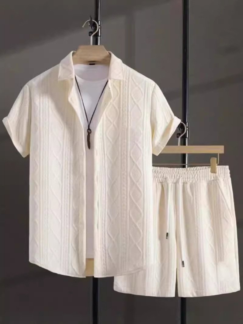 Jacquard Black And White Solid Color Suit Short Sleeve - Image 5